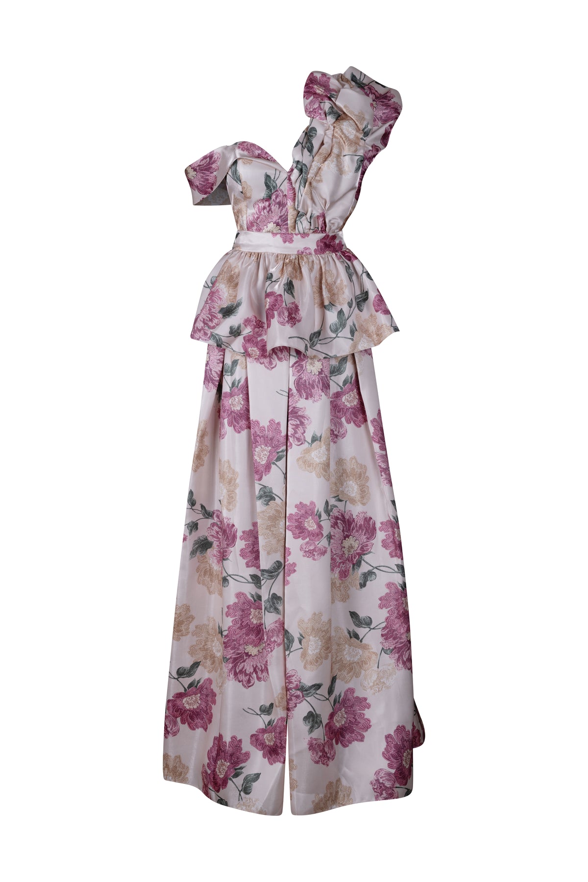 Multi Spring Floral One Shoulder Gown