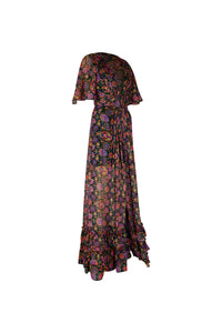 Multi-Color Floral Three-Quarter Sleeve Ruffled Dress