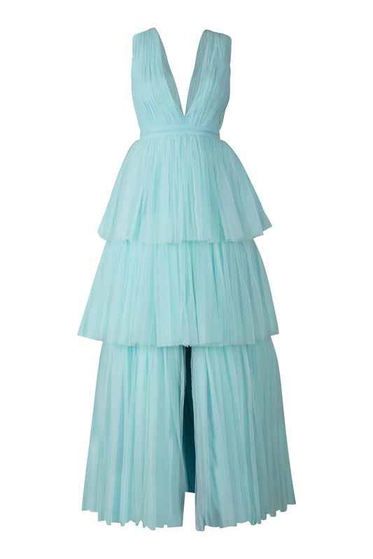 Robin Egg Blue Tulle Layered Gown