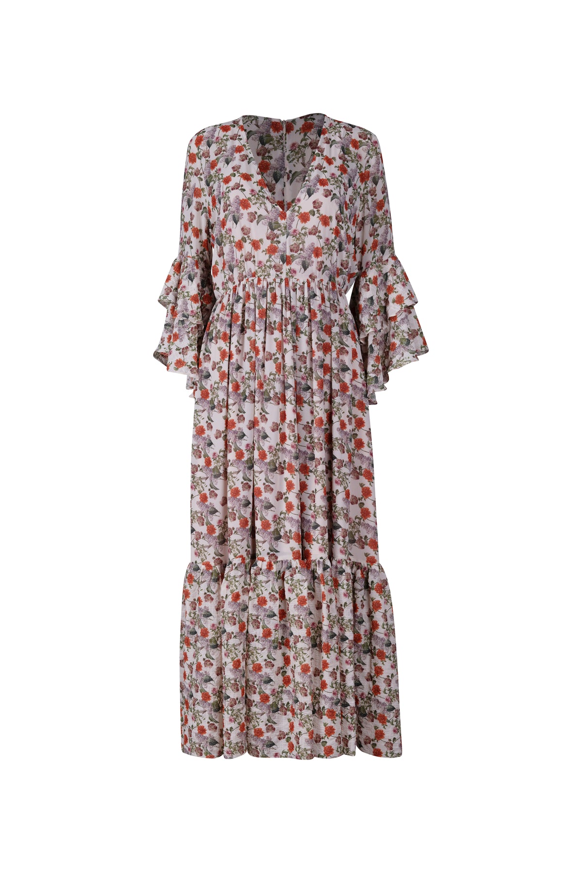 Nude Floral Three-Quarter Sleeve Dress