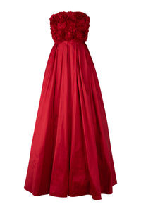 Red Taffeta Gown with Florets