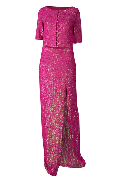 Pink Sequin Two Piece Crop Top Set
