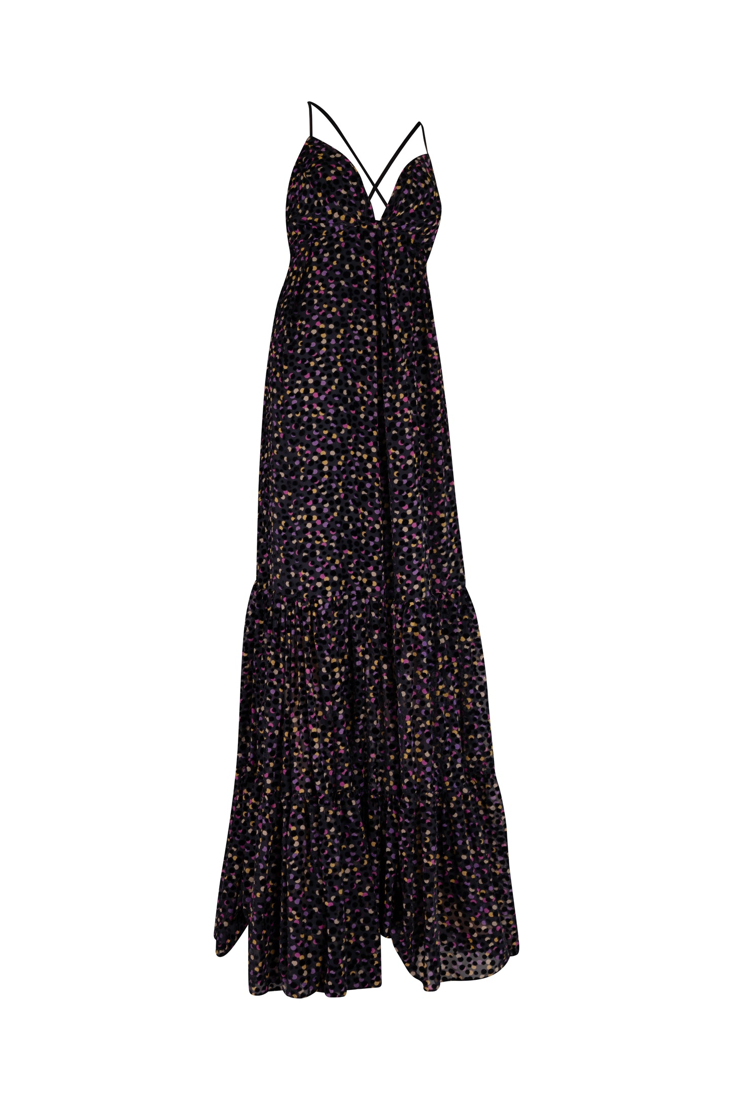 Multi-Color Black Velvet Sleeveless Long Dress