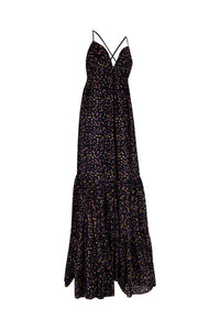 Multi-Color Black Velvet Sleeveless Long Dress