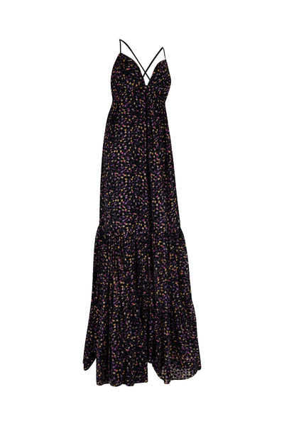 Multi-Color Black Velvet Sleeveless Long Dress