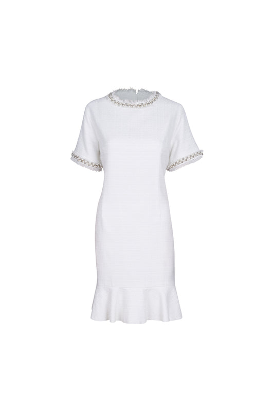 Off White Tweed Pearl Dress