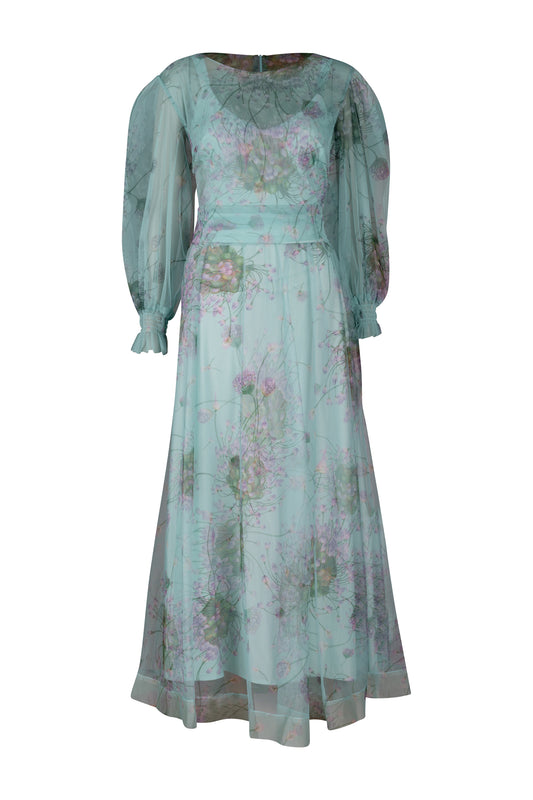 Mint Green Lavender Tulle Midi Dress