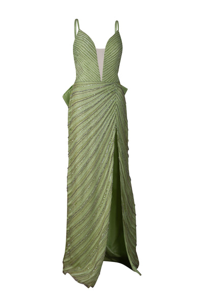 Lime Green Polyamide Beaded Gown