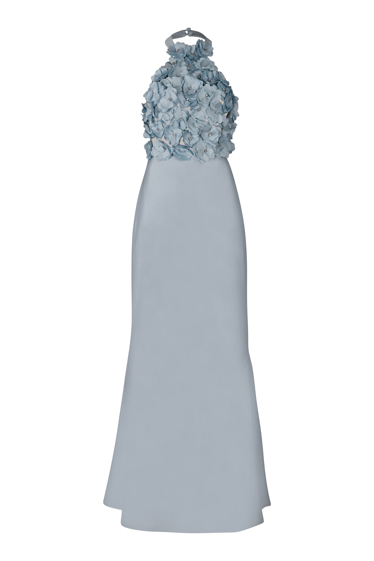 Light Blue Halter Floral Taffeta Gown