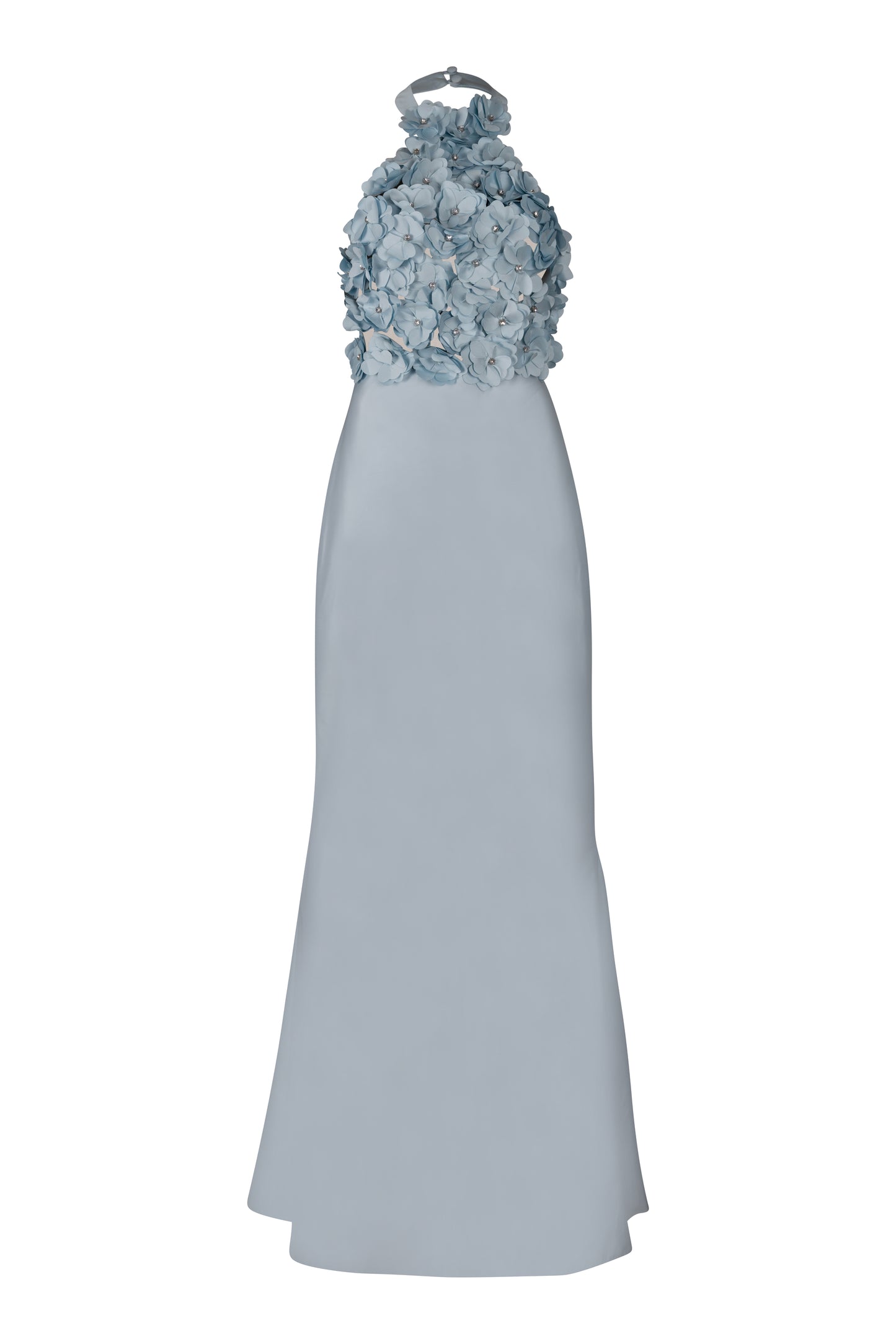 Light Blue Halter Floral Taffeta Gown