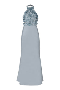 Light Blue Halter Floral Taffeta Gown
