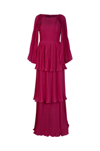 Pink Pleated Cape Sleeve Dress