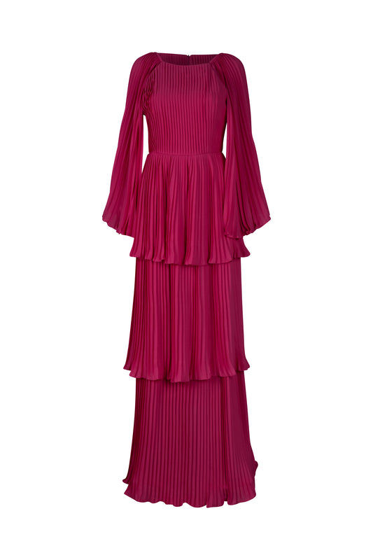 Pink Pleated Cape Sleeve Dress