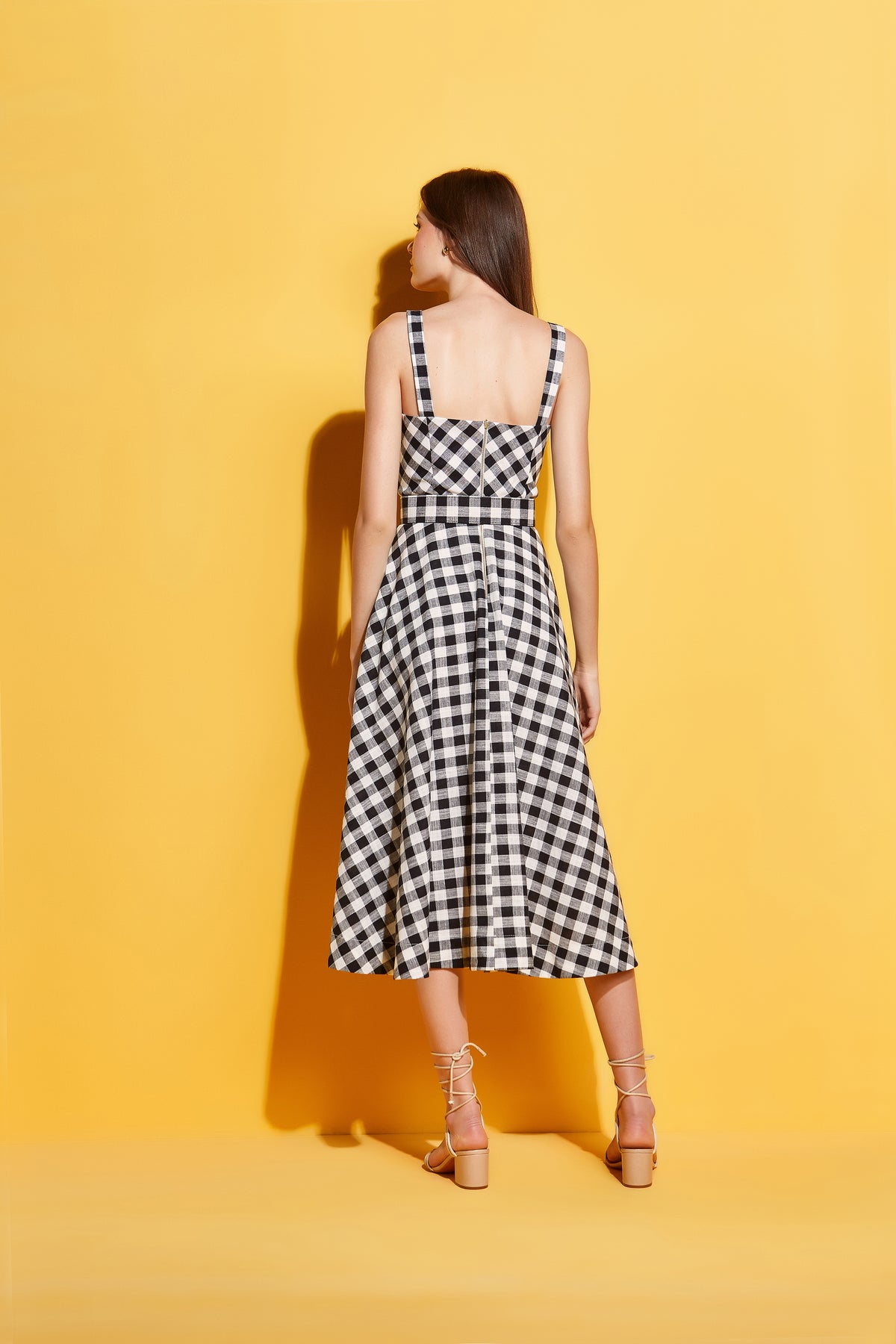Black White Gingham Sleeveless Midi Dress