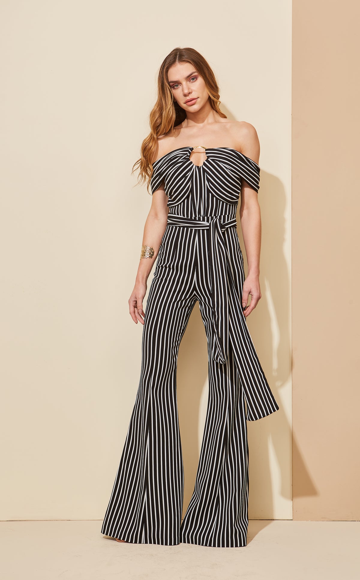 Black and White Jumpsuit Off the Shoulder