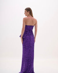 Purple Strapless Peplum Sequin Gown