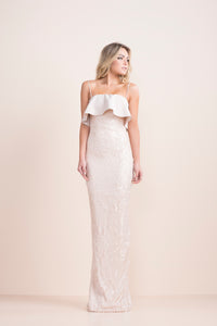 Nude Sequin Ruffle Dress