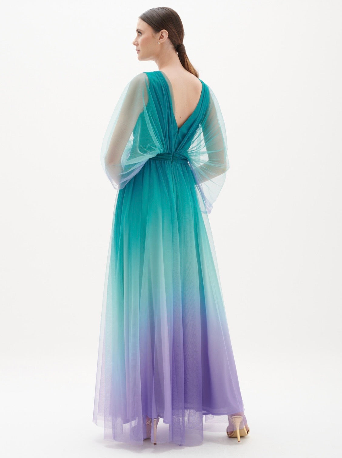 Green and Purple Tie Dye Tulle Gown