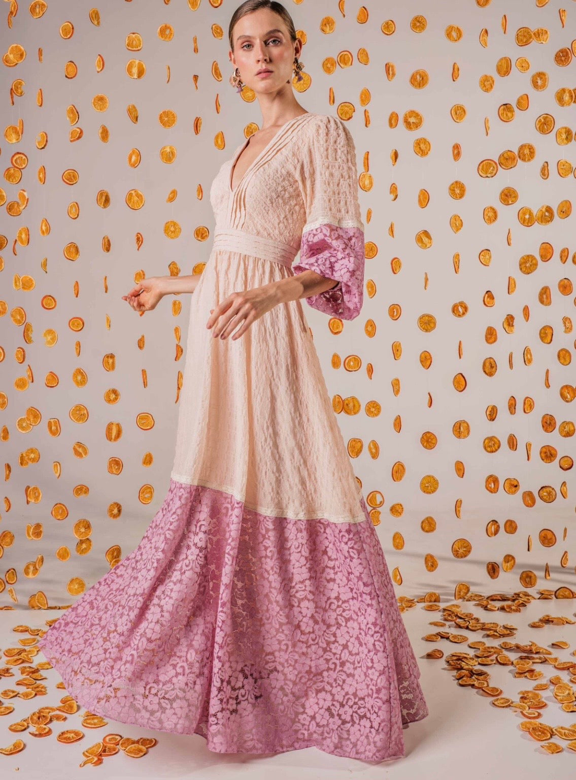 Nude Lavender Lace Dress