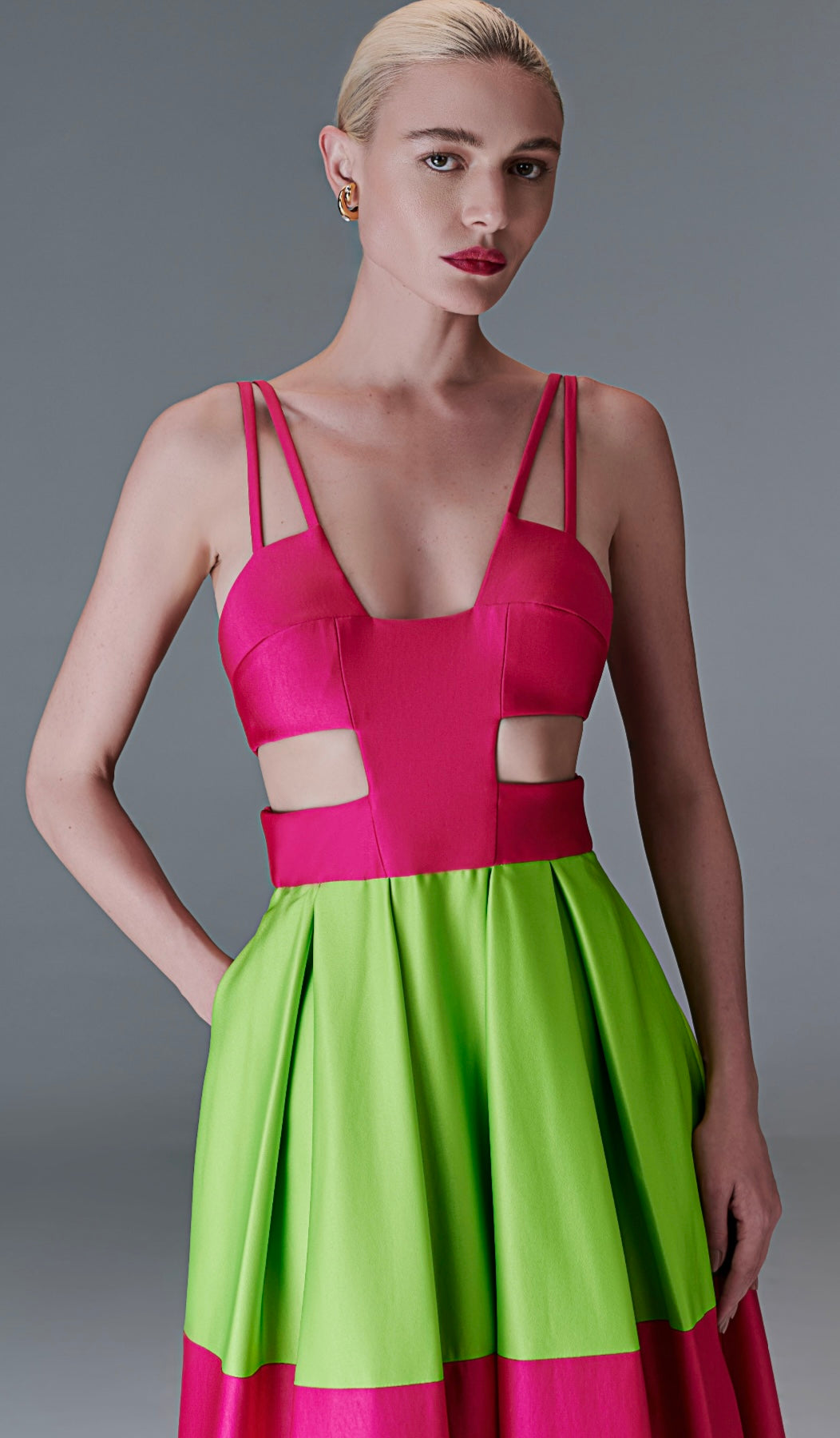 Chartreuse and Neon Pink Cutout Gown