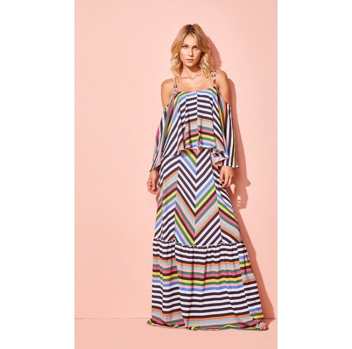 Multi-Color Striped Sleeveless Long Dress