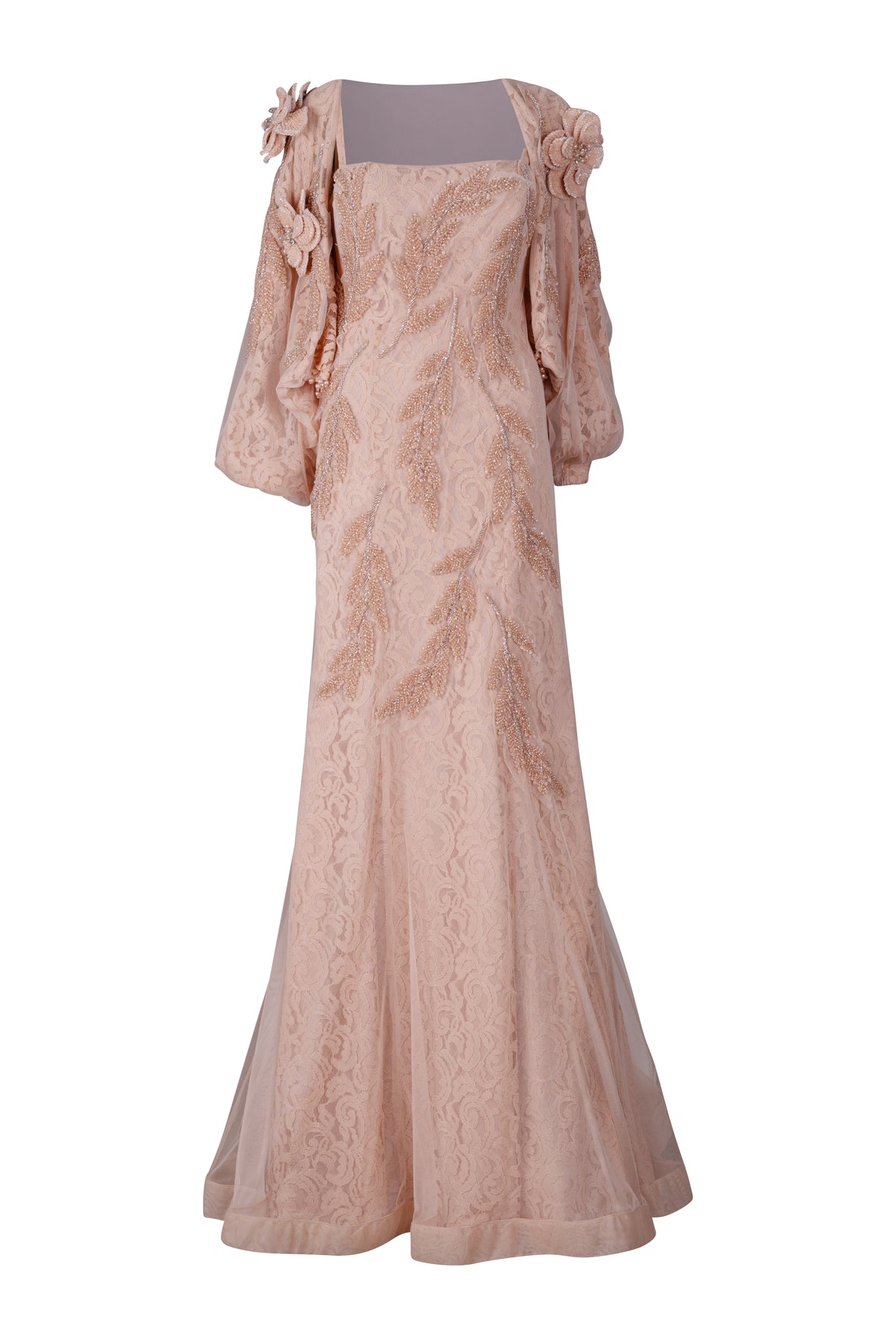 Two Piece Peach Beaded Gown