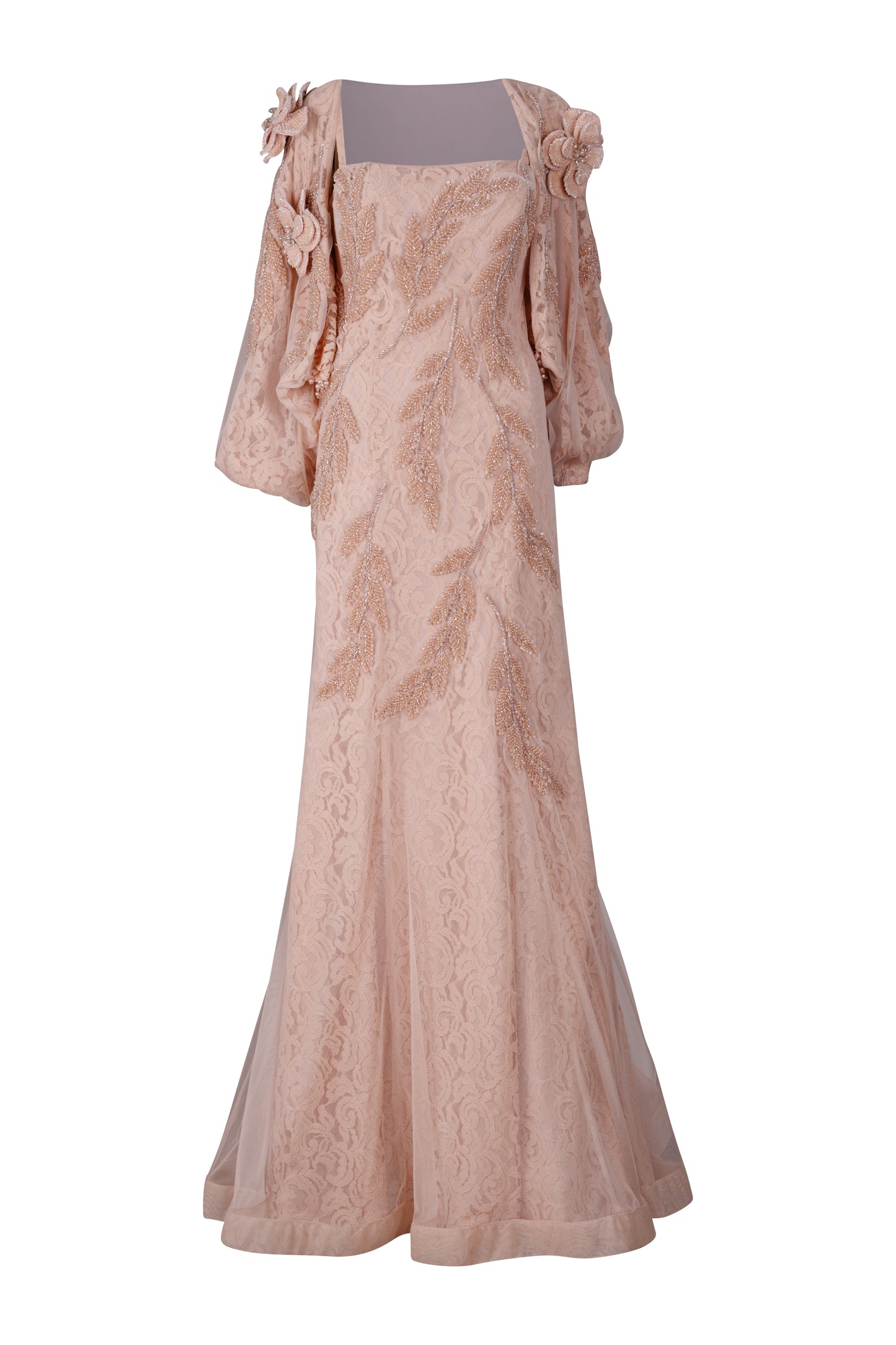 Two Piece Peach Beaded Gown