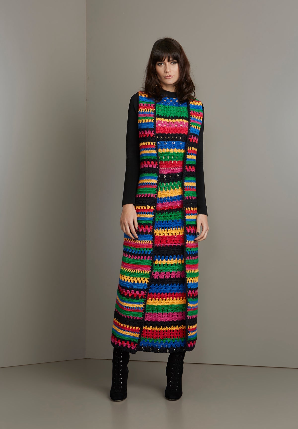 Multi-Color Crochet Long Coat