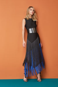 Black Bandage Sleeveless Blue Fringe Dress