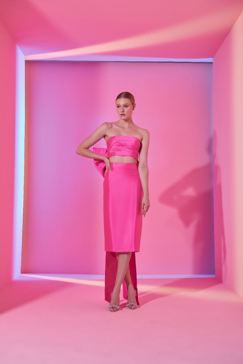 Hot Pink Two Piece Crop Top Set