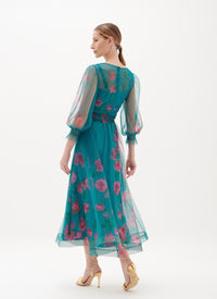 Green and Pink Midi Tulle Dress