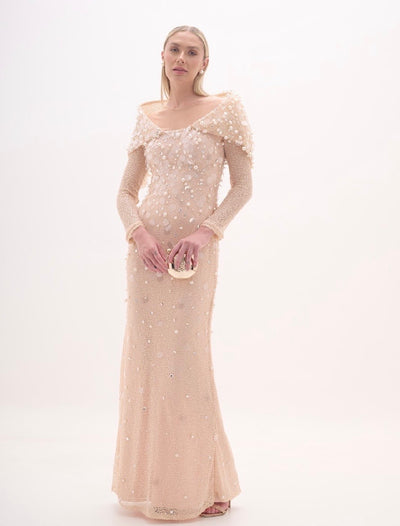 Nude Knit Pearl Gown