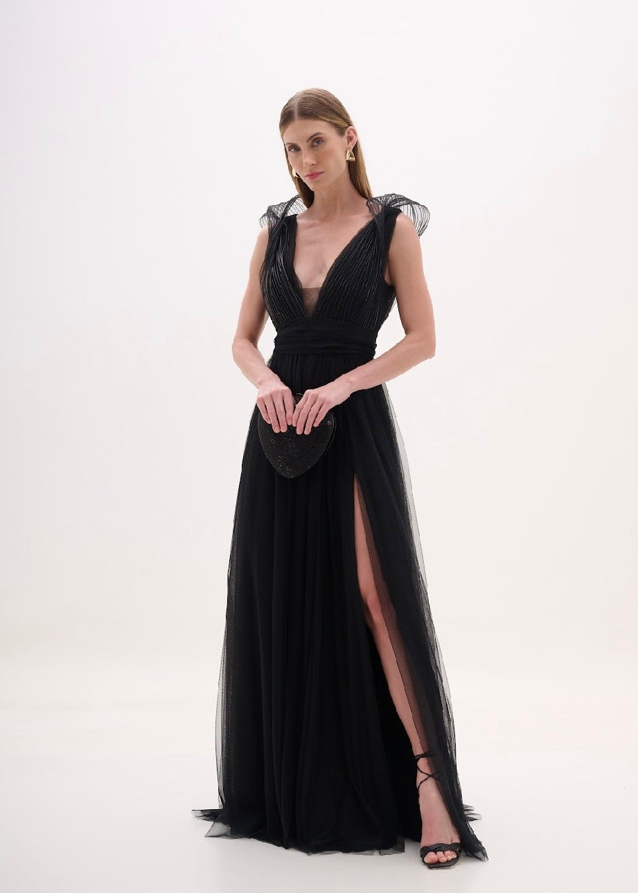 Black Tulle Structured Top Gown