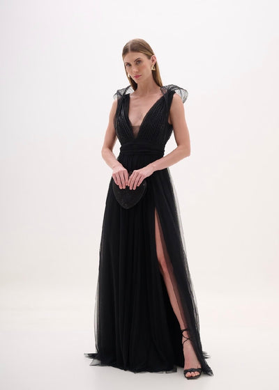 Black Tulle Structured Top Gown