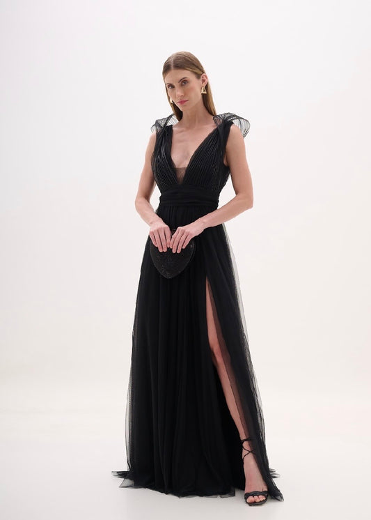 Black Tulle Structured Top Gown
