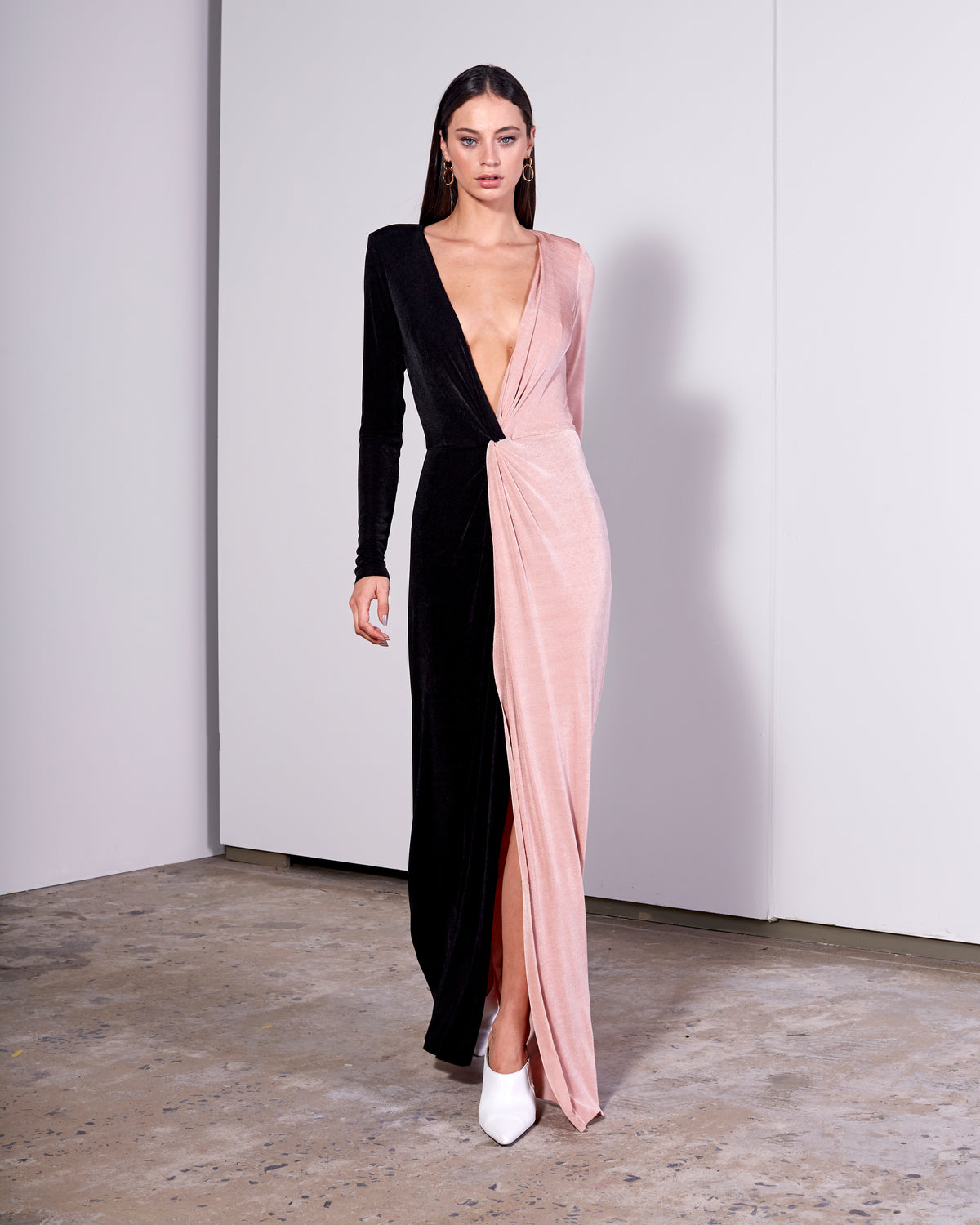 Black and Dusty Pink Knit Bodysuit Dress