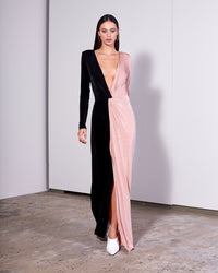 Black and Dusty Pink Knit Bodysuit Dress