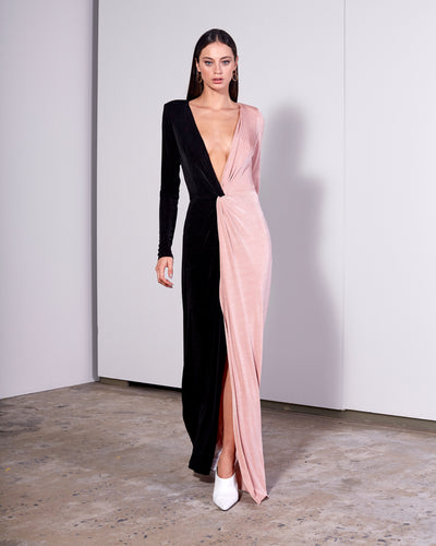 Black and Dusty Pink Knit Bodysuit Dress