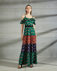 Tri-Color Leopard Patterned Ruffled Dress