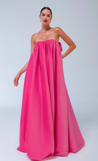 Neon Pink Strapless Bow Gown