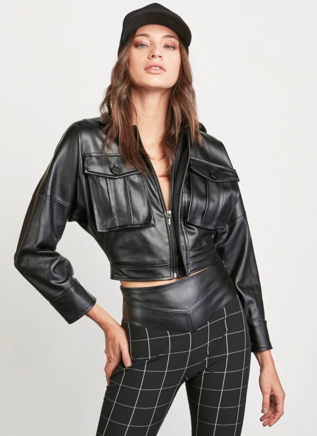 Black Vegan Leather Crop Jacket