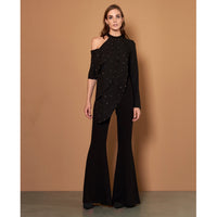 Black One Shoulder Sleeve Layered Flapper Jumpsuit