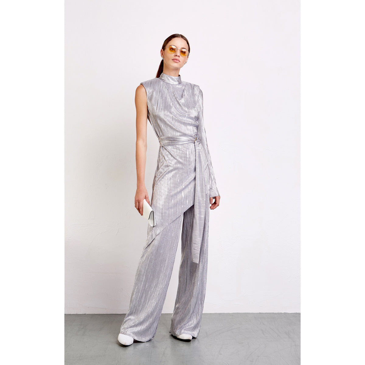 Silver Metallic Lame Two Piece Set