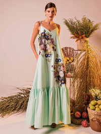 Mint Green Cotton Floral Dress