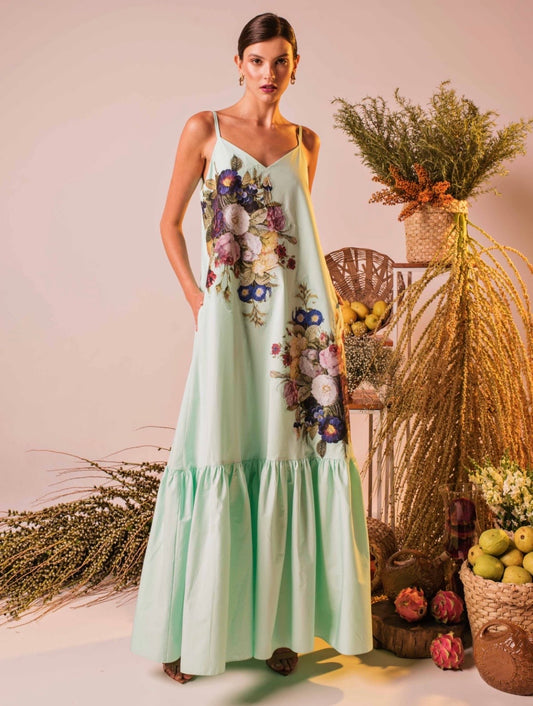 Mint Green Cotton Floral Dress