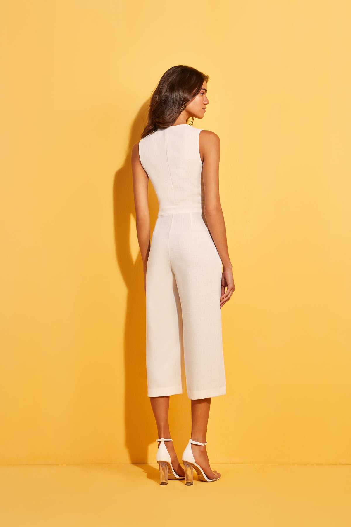 Off White Sleeveless Crop Pants Jumpsuit