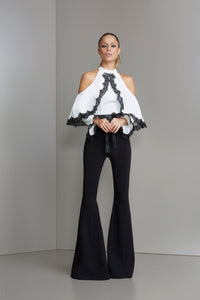 Black and White Cold Shoulder Bell Bottom Jumpsuit