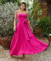 Pink Sleeveless Midi Dress With Pockets