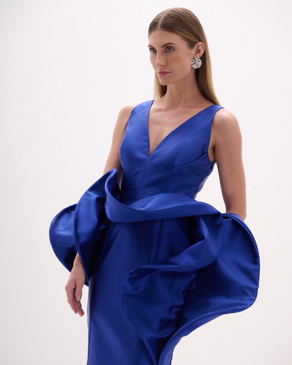 Royal Blue Sleeveless Gown with Ruffle Peplum