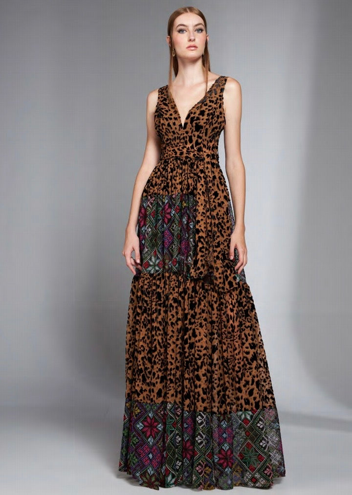 Leopard Mandala Long Sleeveless Dress